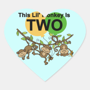 Swinging Monkeys 2e Verjaardag T-shirts en geschen Hart Sticker
