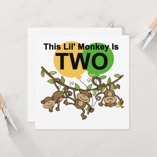 Swinging Monkeys 2e Verjaardag T-shirts en geschen Kaart (Voorkant / Achterkant in situ)