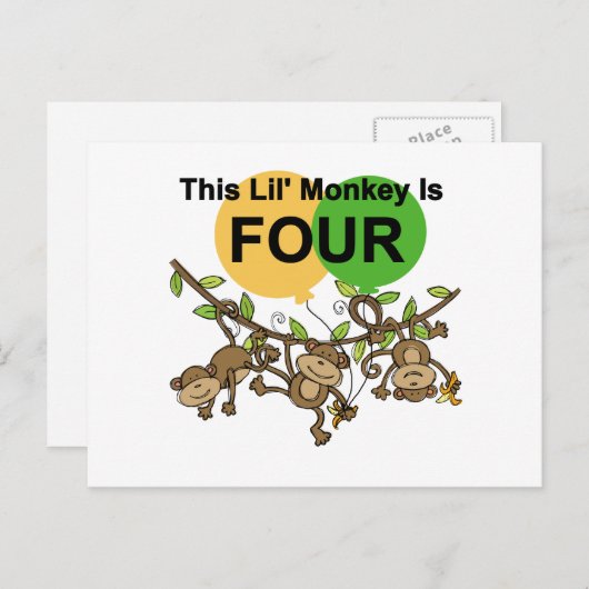 Swinging Monkeys 4e Verjaardag Tshirts en geschenk Briefkaart (Voorkant / Achterkant)