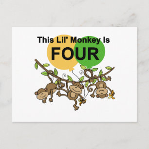 Swinging Monkeys 4e Verjaardag Tshirts en geschenk Briefkaart