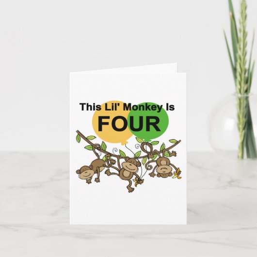 Swinging Monkeys 4e Verjaardag Tshirts en geschenk Kaart (Voorkant)