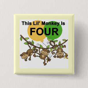 Swinging Monkeys 4e Verjaardag Tshirts en geschenk Vierkante Button 5,1 Cm