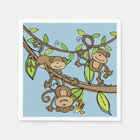 Swinging Monkeys Verjaardagspapier servetten (Voorkant)