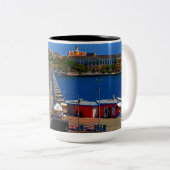 Swinging Old Lady Curacao Bridge Tweekleurige Koffiemok (Voorkant rechts)