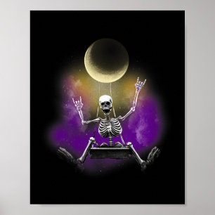 Swinging Skelet Rockstar Moonlit Halloween Botten Poster
