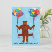 Swinging Teddy Bear Balloon Swing Verjaardag uitno Kaart (Staand voorkant)