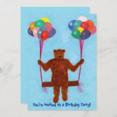 Swinging Teddy Bear Balloon Swing Verjaardag uitno Kaart (Voorkant / Achterkant)