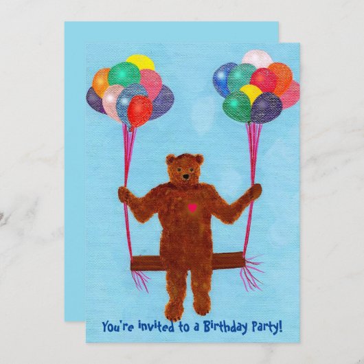 Swinging Teddy Bear Balloon Swing Verjaardag uitno Kaart (Voorkant / Achterkant)