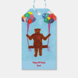 Swinging Teddy Bear Gepersonaliseerde Verjaardagsc Cadeaulabel