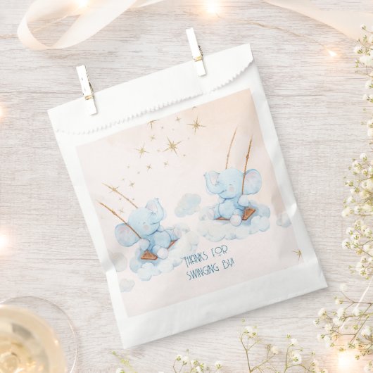 Swinging Twin Elephants Baby shower Bedankzakje (Geknipt)
