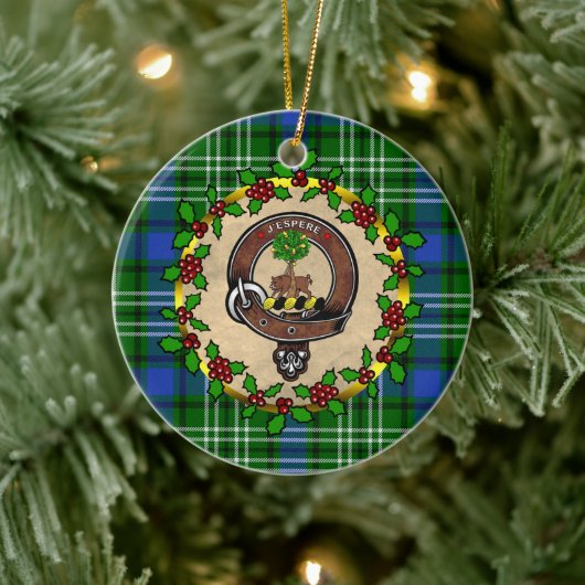 Swinton Clan Badge & Tartan Gepersonaliseerde Kers Keramisch Ornament (Boom)