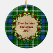 Swinton Clan Badge & Tartan Gepersonaliseerde Kers Keramisch Ornament (Achterkant)