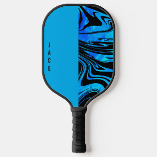 Swirl and Solid Blue Monogram Pickleball Paddle