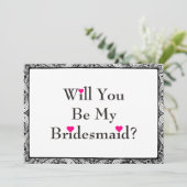 Swirl... ben je mijn Bridesmaid met roze hart Kaart (Staand voorkant)