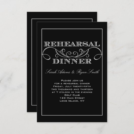 Swirl Black and White Rehearsal Dinner Invitation Kaart (Voorkant / Achterkant)