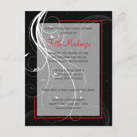 Swirl Black en Red Wedding Shower Uitnodiging (Voorkant)