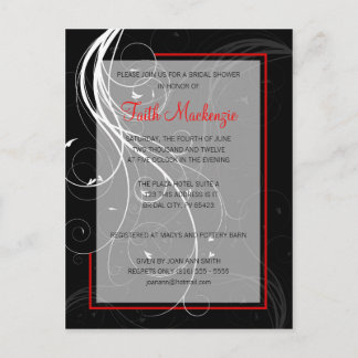 Swirl Black en Red Wedding Shower Uitnodiging Briefkaart