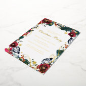 Swirl Bloemen Rood Goud Groen Kerstfeest Folie Uitnodiging (Gedraaid)