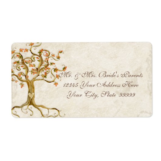 Swirl boomwortels Verouderde Perkament Bruiloft Etiket (Voorkant)