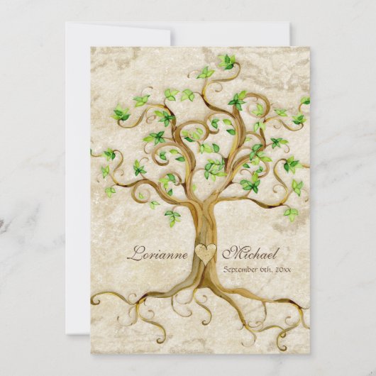 Swirl boomwortels Verouderde Perkament Bruiloft Kaart (Achterkant)
