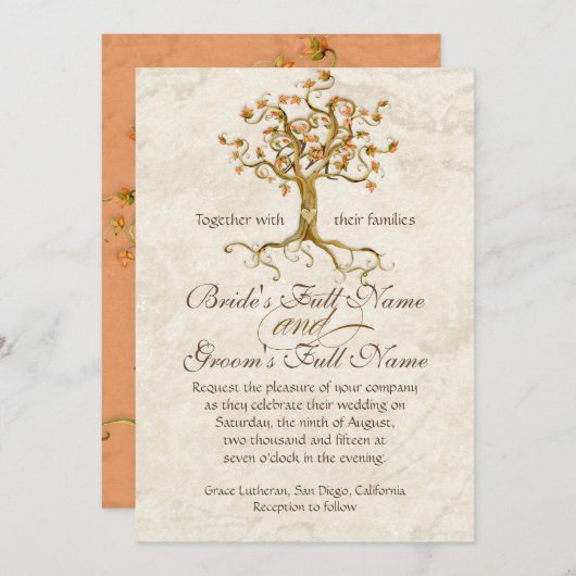 Swirl boomwortels Verouderde Perkament Bruiloft Kaart (Voorkant / Achterkant)