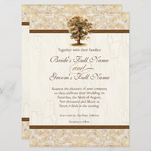 Swirl boomwortels Verouderde Perkament Bruiloft Kaart (Voorkant / Achterkant)