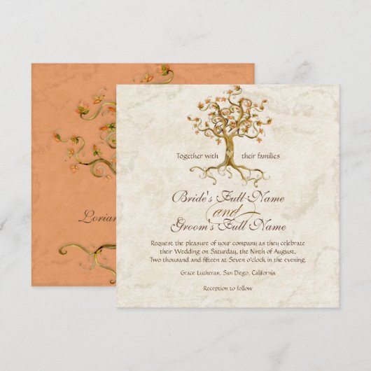 Swirl boomwortels Verouderde Perkament Bruiloft Kaart (Voorkant / Achterkant)
