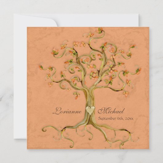 Swirl boomwortels Verouderde Perkament Bruiloft Kaart (Achterkant)