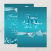 Swirl & Bow Blue verjaardagsuitnodiging Kaart (Voorkant / Achterkant)