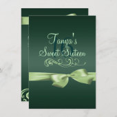 Swirl & Bow Green verjaardagsuitnodiging Kaart (Voorkant / Achterkant)