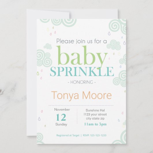 Swirl Cloud Baby Sprinkle Uitnodiging (Voorkant)