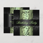 Swirl Elegant Groen/Zwart Ontwerp Verjaardag Uitno Kaart (Voorkant / Achterkant)