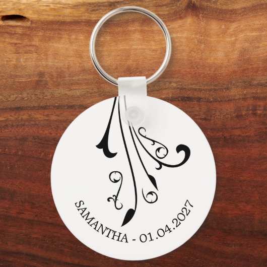 Swirl Elegant Ornament Horror Black Gothic Sleutelhanger (Voorkant)