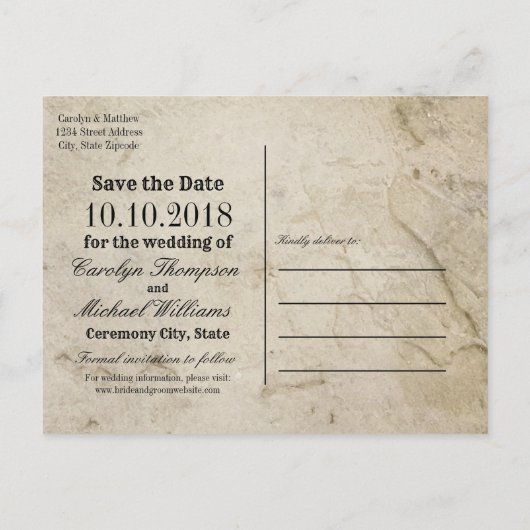 Swirl en Flourish antiek bruiloft Bewaar de datum Aankondigingskaart (Achterkant)