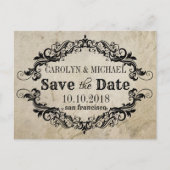 Swirl en Flourish antiek bruiloft Bewaar de datum Aankondigingskaart (Voorkant)