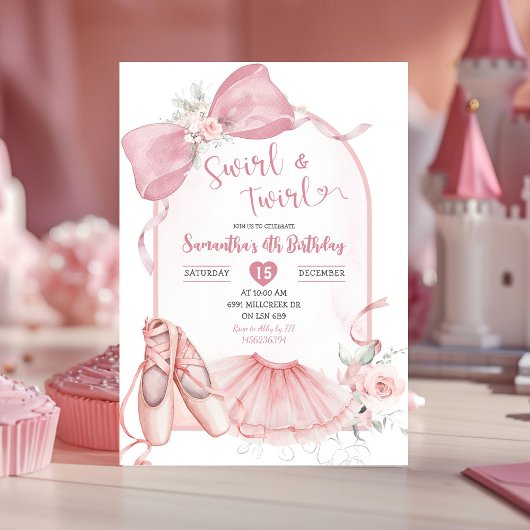 Swirl en Twirl Ballerina Roze Coquette Verjaardag Kaart