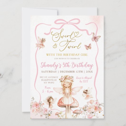 Swirl en Twirl Fairy verjaardagsuitnodiging Kaart (Voorkant)