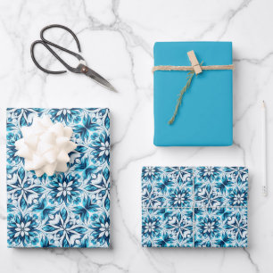 Swirl Floral Tegel Pattern – in het blauw Inpakpapier Vel