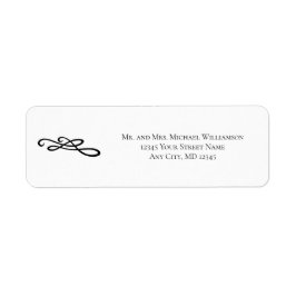 Swirl Flouish Black White Wedding Return Address Etiket