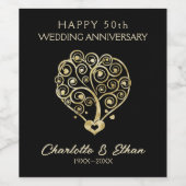 Swirl Golden Hearts Wine Label Wijn Etiket (Enkel label)