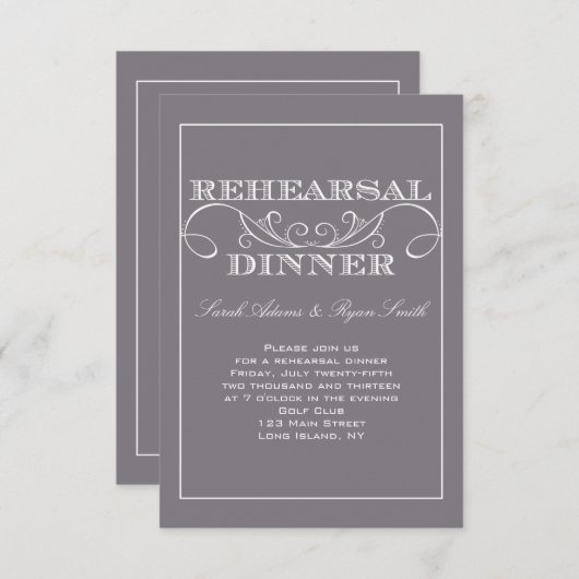Swirl Grey Rehearsal Dinner Invitation Kaart (Voorkant / Achterkant)