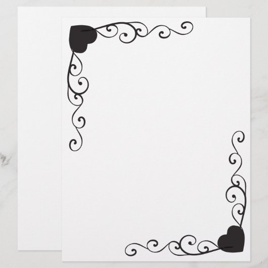 Swirl Heart Corner Border Letterhead Briefhoofd (Voorkant / Achterkant)