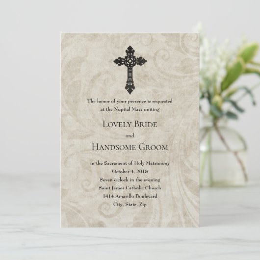 -Swirl-katholieke uitnodiging voor bruiloft (Staand voorkant)