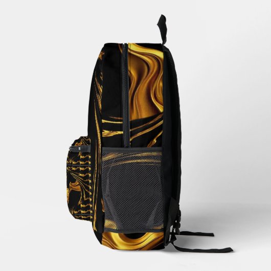 Swirl Liquid Gold Black Monochrome Christian Achem Bedrukte Rugzak (Rechts)