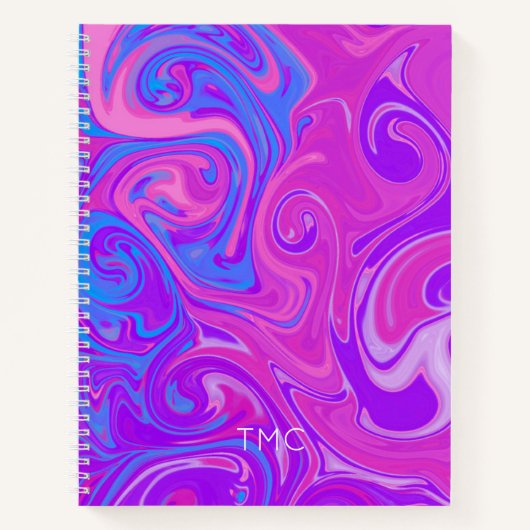 Swirl Marmeren Verf Kunst INITIALEN Roze Schets Pl Notitieboek (Voorkant)