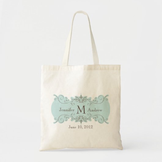 Swirl Monogram Namen Datum Weddenschap Canvas tas (Voorkant)