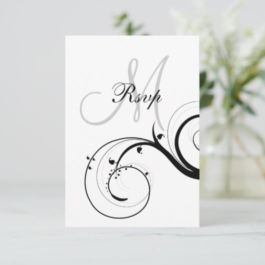 Swirl Monogram Wedding RSVP voor Square Card Kaartje (Staand voorkant)
