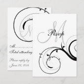 Swirl Monogram Wedding RSVP voor Square Card Kaartje (Voorkant / Achterkant)