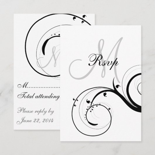 Swirl Monogram Wedding RSVP voor Square Card Kaartje (Voorkant / Achterkant)