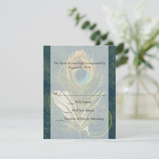 Swirl Peacock Feather -Klik om Uitzicht MATCHING S RSVP Kaartje (Staand voorkant)